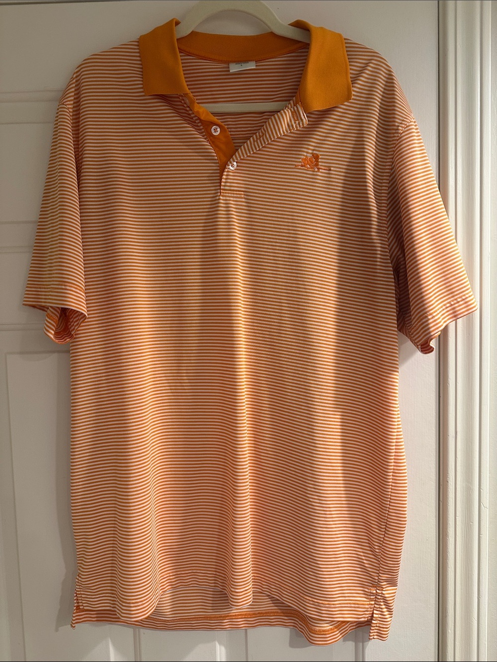 Men's Orange Volunteer Traditions Striped Polo Shirt - Casual Short Sleeve